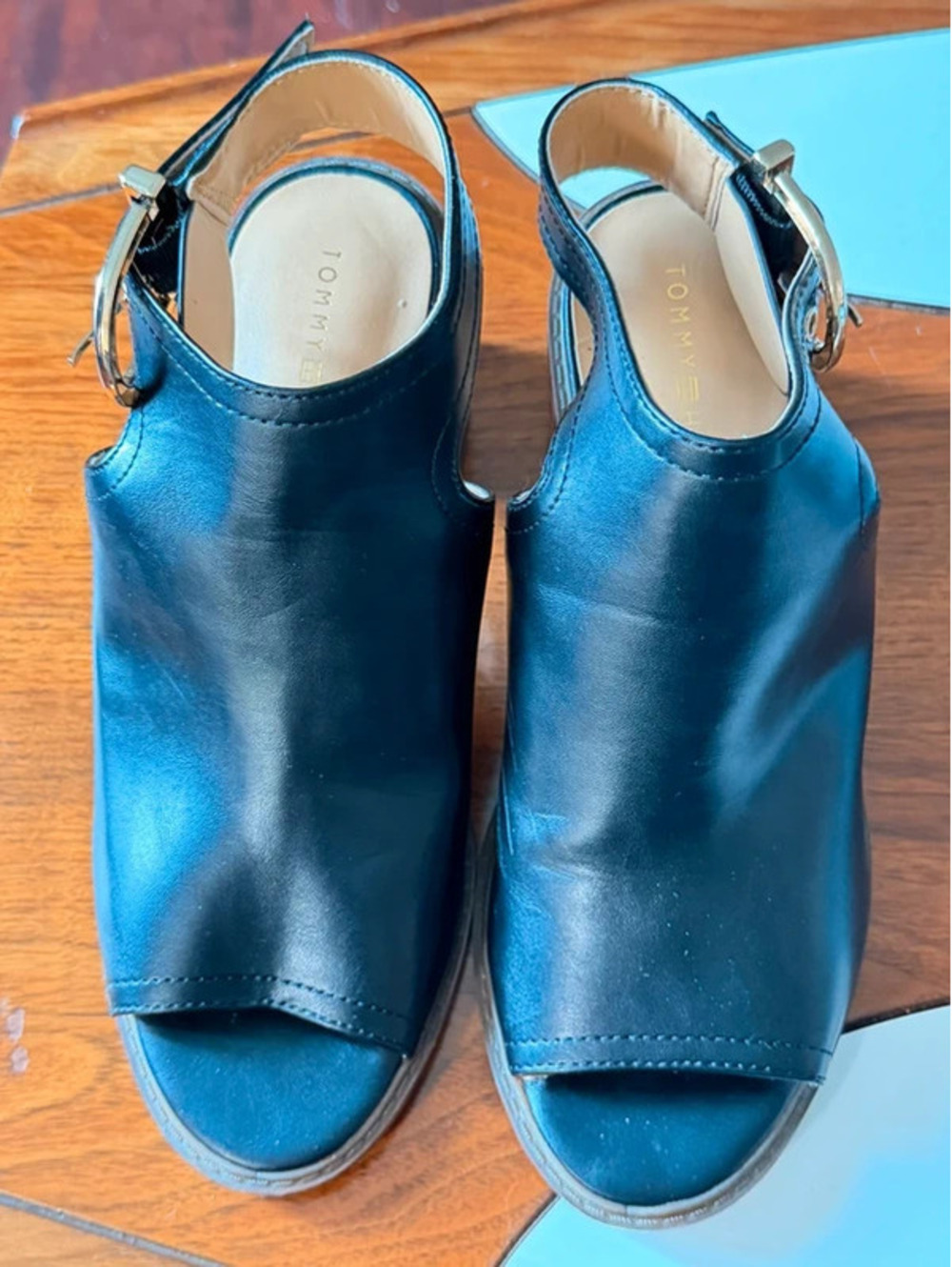 Tommy Hilfiger Black Open Toe Wedge Sandals